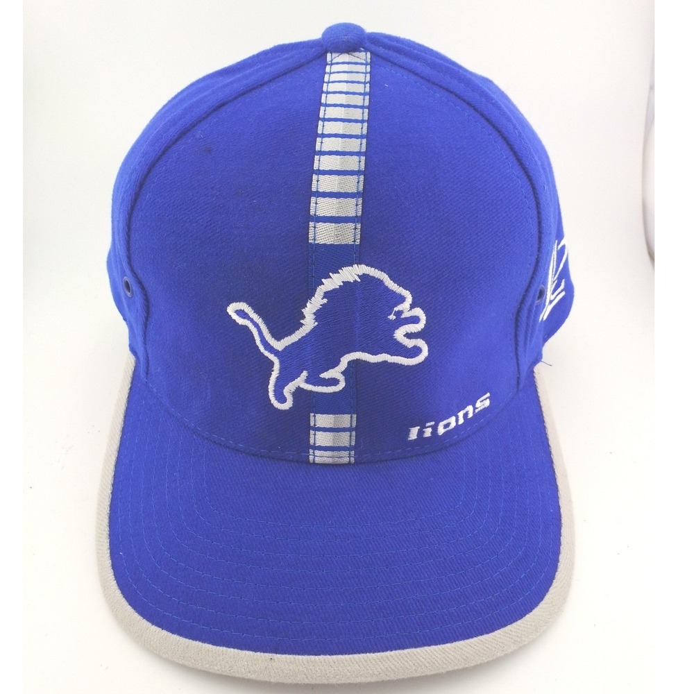 Vintage Logo Athletic Detroit Lions NFL Cap Mens Blue Silver Strapback Hat